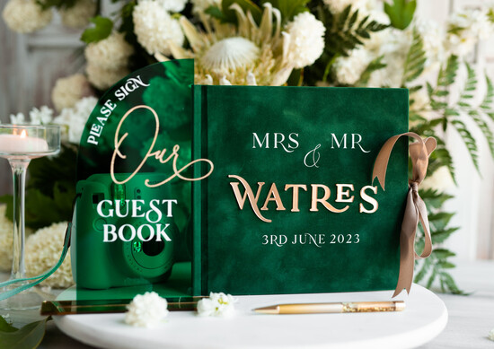 Księgi wpisów gości welurowe zielona księga gości i album na zdjęcia w jednym, album na życzenia i zdjęcia z fotobudki, pamiątkow 01/greenPLX/kwgKOM