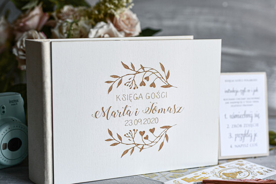 Księgi wpisów gości welurowe oryginalna drewniana księga gości na wesele na zdjęcia z fotobudki i polaroidy   3/instaxdrew/kwg