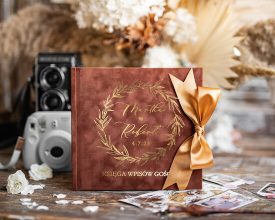 Księgi wpisów gości welurowe elegancka welurowa księga gości, księga gości teracota ekskluzywna pamiątkowa księga wpisów gości,   19/velWsM/kwg