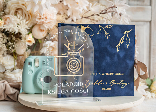 Księgi wpisów gości welurowe granatowa welurowa ksiega wpisow gości instax i instrukcja zestaw, aksamitna weselna księga gości, z 02/velWsM/kwgKOM