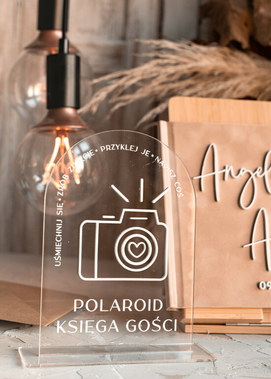 Księgi wpisów gości welurowe Instrukcja do Księgi Gości Polaroid Tabliczka Akrylowa dodatki ślubne instrukcja do księgi weselnej  04/st/kwg