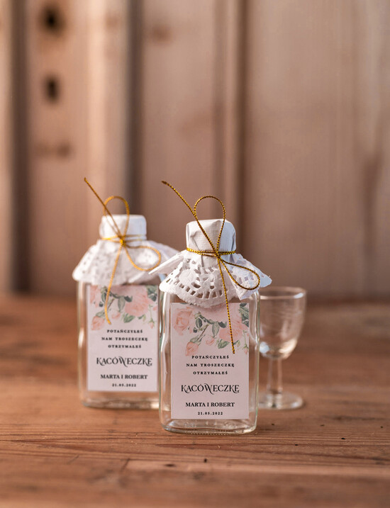Podziękowania dla Gości Weselnych Butelki upominki dla gości weselnych buteleczki na nalewki, pomysł na prezenty dla gosci weselnych, butelecz 03/botGLAM/bPOdgo