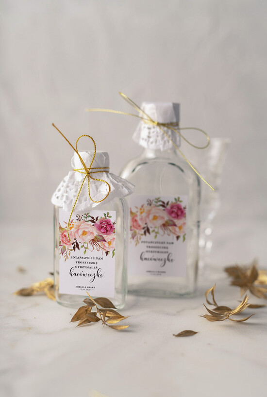 Podziękowania dla Gości Weselnych Butelki ślubne upominki dla gości, buteleczki na alkohol kacowki na dzien po 20/CBw/bPOdgo
