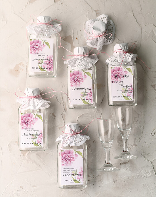 Podziękowania dla Gości Weselnych Butelki podziękowania podarunki dla gości weselnych, małe buteleczki na nalewki 009/ccs/bPOdgo