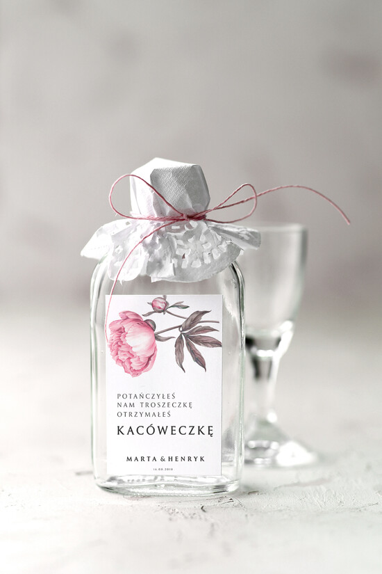 Podziękowania dla Gości Weselnych Butelki podarunki ślubne dla gości weselnych, kacowki buteleczki na nalewki 09/NWK/bPOdgo