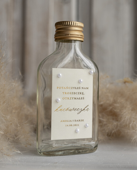 Podziękowania dla Gości Weselnych Butelki podziękowania prezenciki dla gości weselnych, piersiówki do własnego wypełnienia butelka 100 ml podz 01/perL/bPOdgo