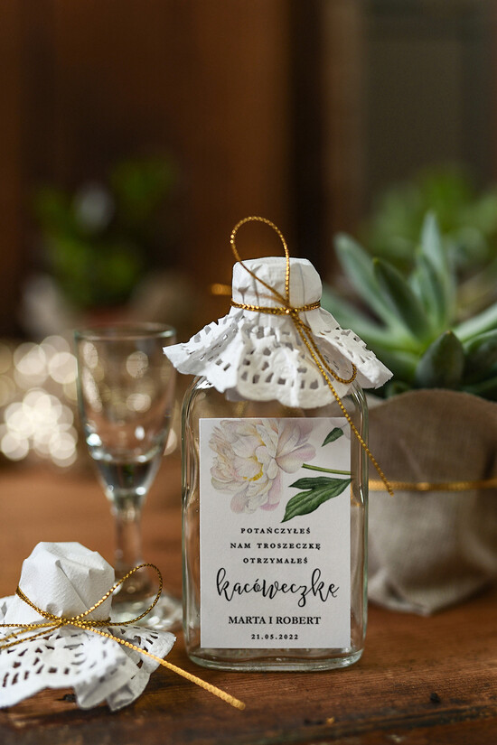 Podziękowania dla Gości Weselnych Butelki podziękowania dla gości weselnych za przybycie, buteleczki 100 ml na wesele bPOdgo/10GNO