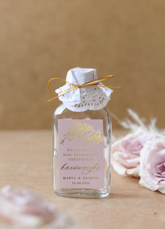 Podziękowania dla Gości Weselnych Butelki podziękowania dla gości weselnych, buteleczki 100 ml prezent dla gości na weselu, prezenty dla gości 03/kopZłl/bPOdgo25