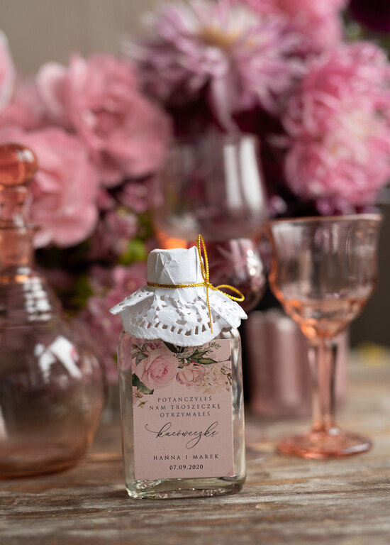 Podziękowania dla Gości Weselnych Butelki podarunki dla gości weselnych, setki piersiowki buteleczki 02/kalka/bPOdgo