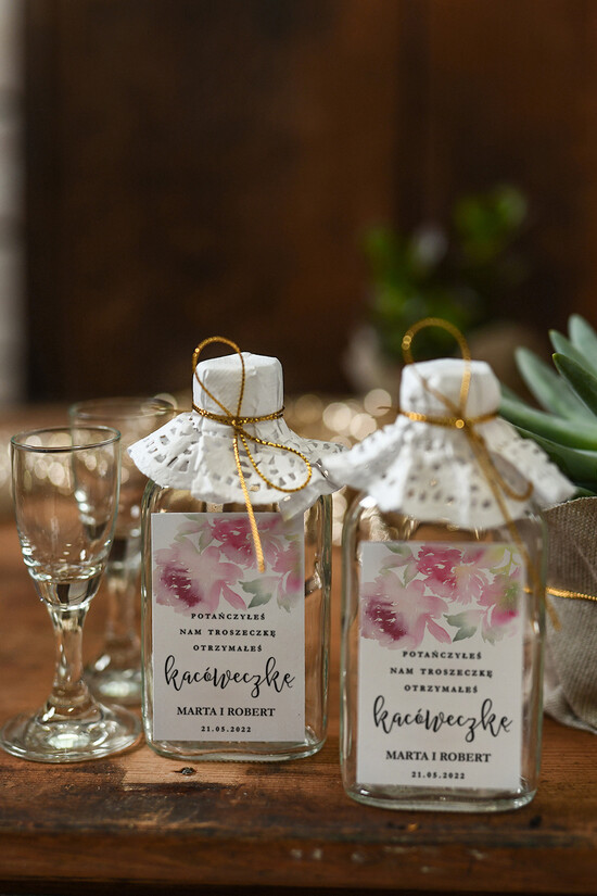 Podziękowania dla Gości Weselnych Butelki pomysłowe podziękowania dla gości, kacóweczki do własnego wypełnienia 09/GNO/bPOdgo