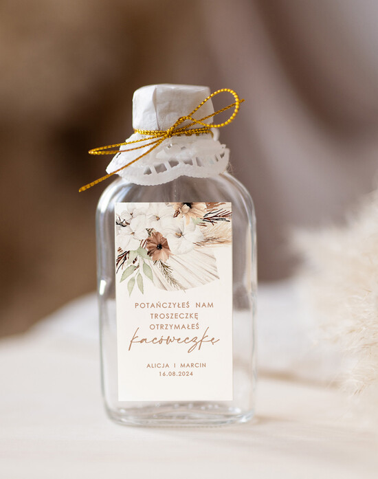 Podziękowania dla Gości Weselnych Butelki kacóweczki na własny trunek, butelki 100 ml z personalizacją, podziękowania dla gości butelki na alk 02/NowK/bpodgo