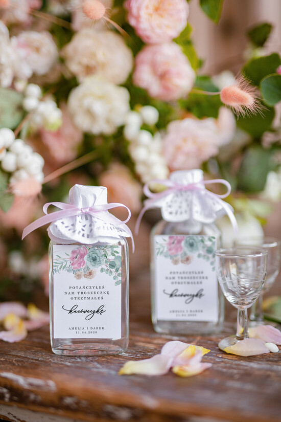 Podziękowania dla Gości Weselnych Butelki podziękowania dla gości weselnych za przybycie, piersiowki podziekowania kacowki 102/rose/bPOdgo