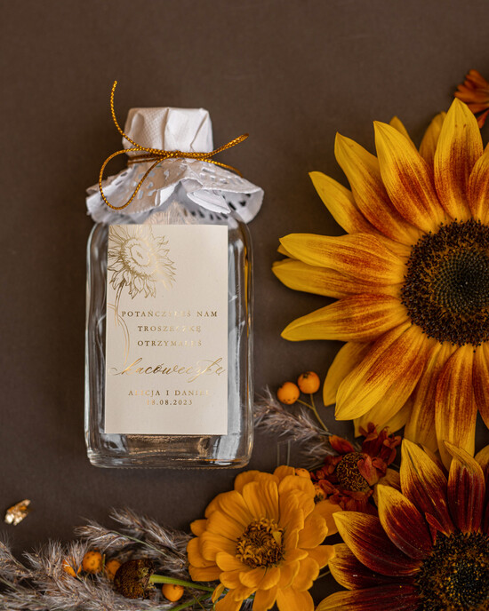 Podziękowania dla Gości Weselnych Butelki ślubne upominki dla gości weselnych, buteleczki dla gości weselnych, pomysł na prezent dla gości, zł 02/goldSŁ/bPOdgo