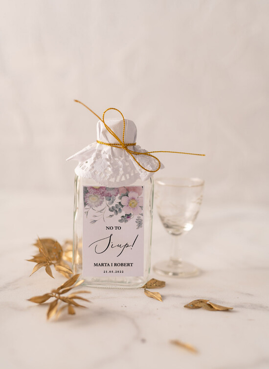 Podziękowania dla Gości Weselnych Butelki piękne podziękowania, kacówki na własny trunek 03/goldw/bPOdgo