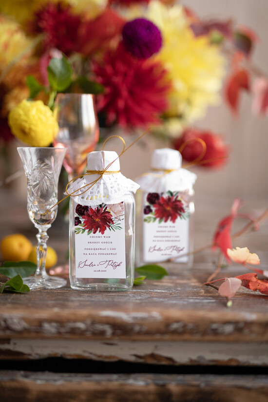 Podziękowania dla Gości Weselnych Butelki prezenty ślubne dla gości weselnych, małe buteleczki na nalewki 1/fallkalka/bPOdgo