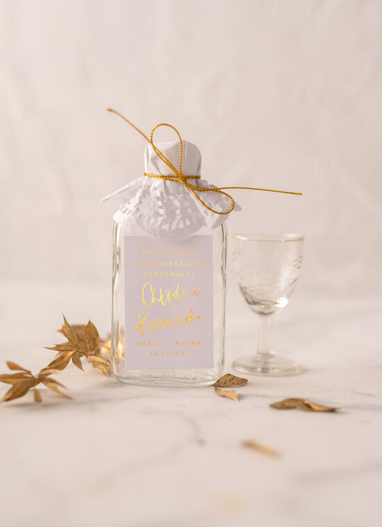 Podziękowania dla Gości Weselnych Butelki prezenciki dla gości weselnych, flaszeczki buteleczki  na podziękowanie 2/gold/bPOdgo