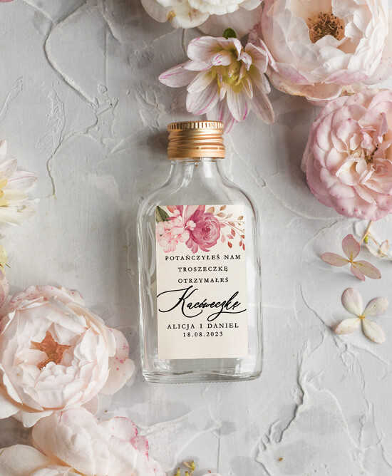 Podziękowania dla Gości Weselnych Butelki podziękowanie dla gości weselnych, kacóweczki do własnego wypełnienia, mała butelka 100 ml na podzię 24/Vbot/bPOdgo