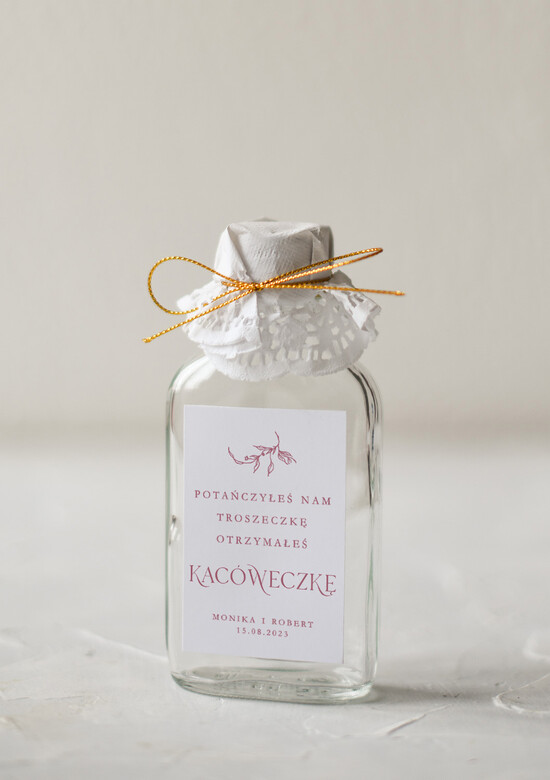 Podziękowania dla Gości Weselnych Butelki upominki ślubne od pary młodej dla gości weselnych malutkie buteleczki na alkohol, butelka na własny 01/min/bPOdgo