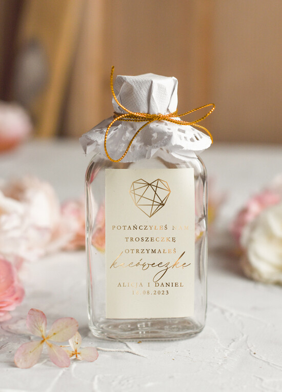 Podziękowania dla Gości Weselnych Butelki prezent dla gości na weselu podziękowania dla gości weselnych, buteleczki 100 ml prezent dla gości n 01/goldbs/bPOdgo