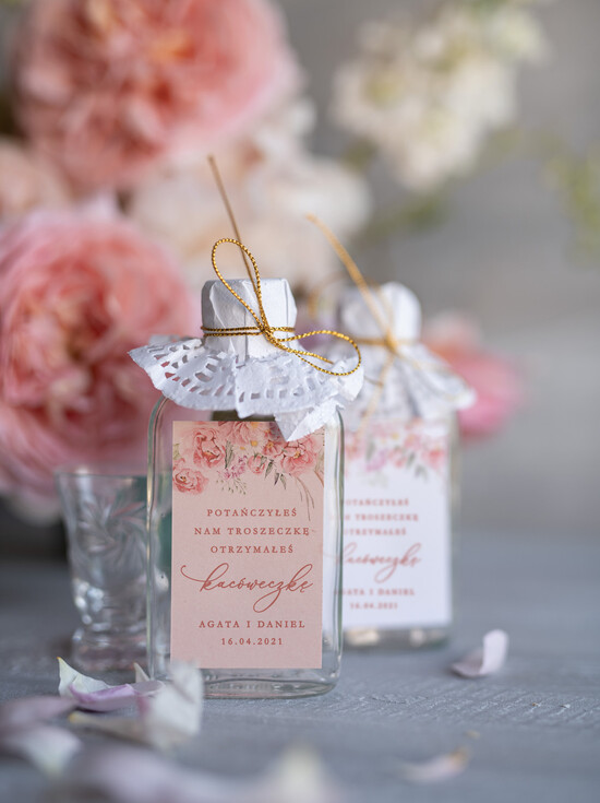 Podziękowania dla Gości Weselnych Butelki ślubne upominki dla gości weselnych, flaszeczki buteleczki  na podziękowanie 3/kalkaF/bPOdgo