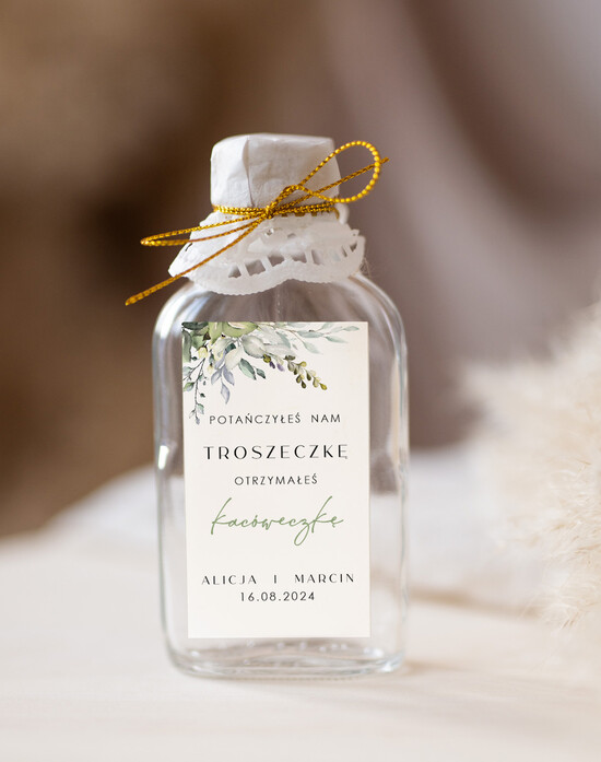 Podziękowania dla Gości Weselnych Butelki upominki podziękowania dla gości za przybycie, piersióweczki do własnego wypełnienia, butelki na wła 27/Now/bPOdgo