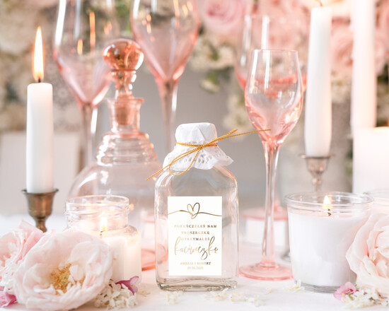 Podziękowania dla Gości Weselnych Butelki podziekowania dla gosci weselnych, piersiówki do własnego wypełnienia, buteleczka na własny alkohol 02/goldWSgr/bPOdgo