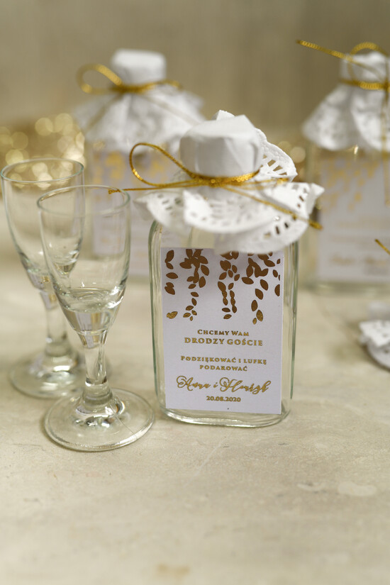 Podziękowania dla Gości Weselnych Butelki personalizowane podziękowania dla gości weselnych, kacówki na własny trunek 008/Glz/bPOdgo