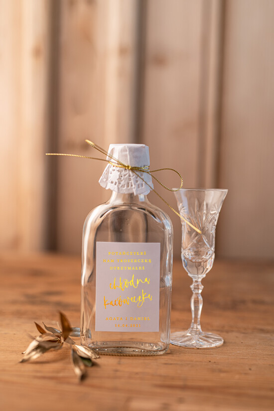 Podziękowania dla Gości Weselnych Butelki prezenty dla gości na weselu, male butelki piersiówki 2/gold/butelki5
