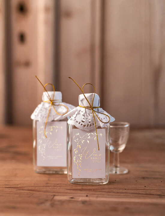 Podziękowania dla Gości Weselnych Butelki podziękowania dla gości weselnych piersiówki buteleczki do własnego wypełnienia   22/gold/bPOdgo