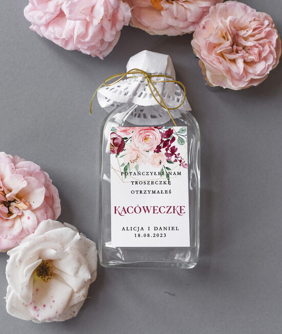 Podziękowania dla Gości Weselnych Butelki podziękowanie dla gości weselnych, piersiówki do własnego wypełnienia, butelki o pojemności 100 ml n 26/CB/bPOdgo