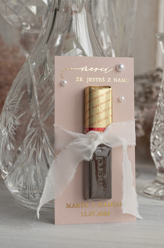 Słodkości / miodki - czekoladki Czekoladki prezenciki dla gości czekoladka merci, podziękowania podarunki dla gości weselnych, czekolada z wasz 01/perKper/merci