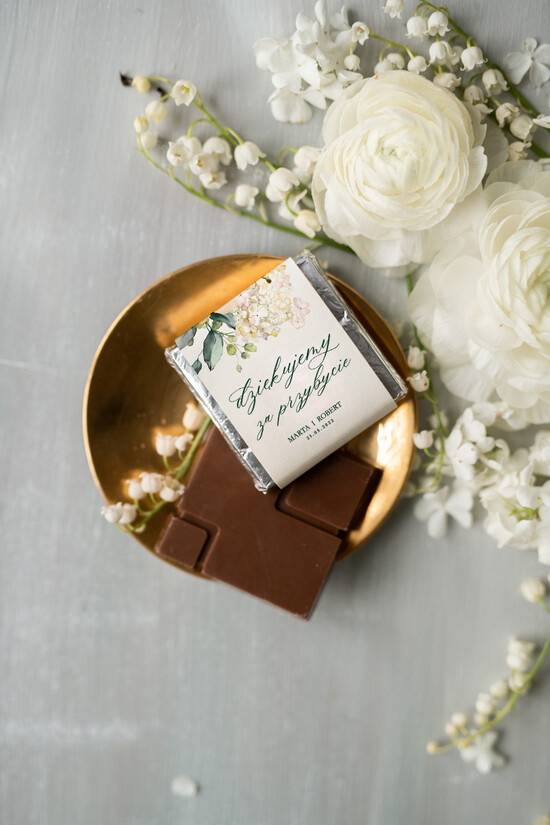 Słodkości / miodki - czekoladki Czekoladki ślubne upominki dla gości, personalizowane czekoladki 1/obgra/czek