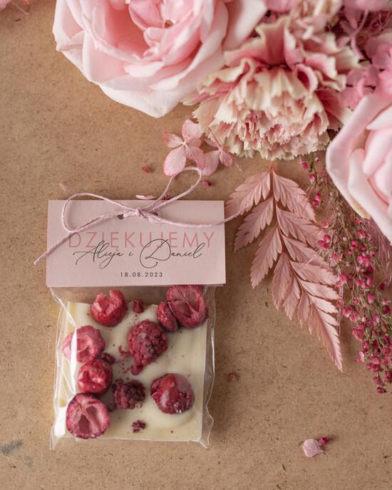 Słodkości / miodki - czekoladki Czekoladki podarunki dla gości weselnych  czekoladki personalizowane podziękowania dla gości ręcznie robione cz 02/velOplak/czekoowoc