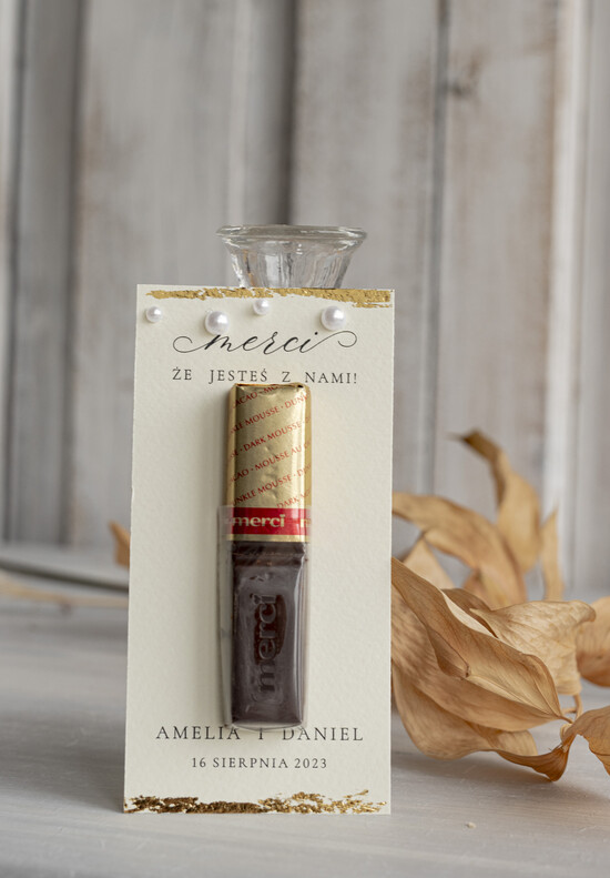 Słodkości / miodki - czekoladki Czekoladki prezenty dla gości weselnych, czekoladki dla gości weselnych, merci podziękowania dla gości, eleganc 01/perOwZl/merci