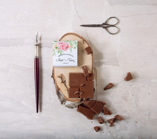 Słodkości / miodki - czekoladki Czekoladki podziękowania dla gości weselnych, czekoladka personalizowana 15/akwECO/czek