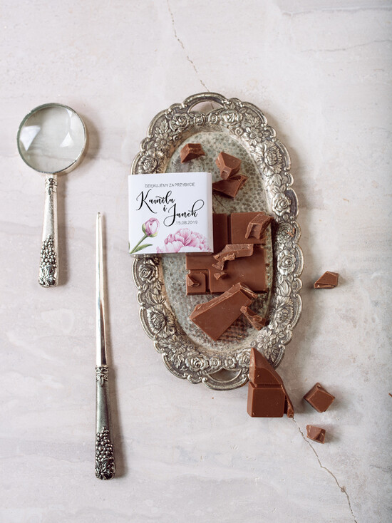 Słodkości / miodki - czekoladki Czekoladki podziekowania dla gosci weselnych, ozdobne czekoladki 26/kolb/czek