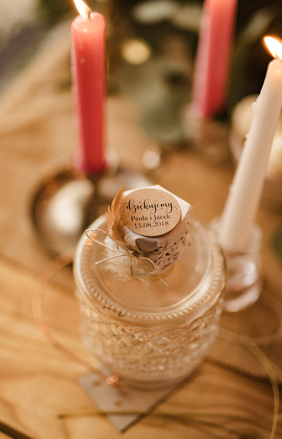 Słodkości / miodki - czekoladki Miody i słoiczki Nutella podziękowania prezenciki dla gości weselnych spersonalizowane łakocie miód pszczeli w słoiczku   01/BohoP/MD