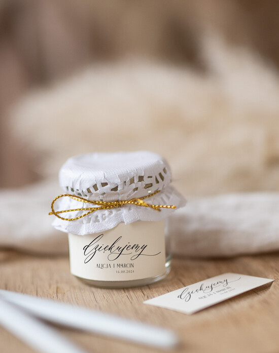 Słodkości / miodki - czekoladki Miody i słoiczki Nutella podziękowania dla gości weselnych, miód w słoiku 13/Now/MDp