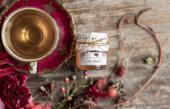 Słodkości / miodki - czekoladki Miody i słoiczki Nutella podziękowania dla gości weselnych, słoiczki z miodem, prezenty dla gości weselnych  33/cbw/md