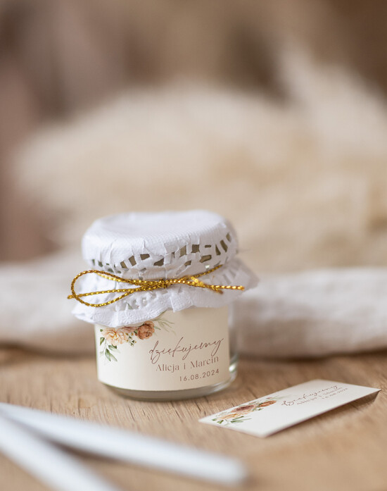 Słodkości / miodki - czekoladki Miody i słoiczki Nutella oryginalne podziękowania dla gości weselnych, maly sloiczek miodu 48/Now/MDp