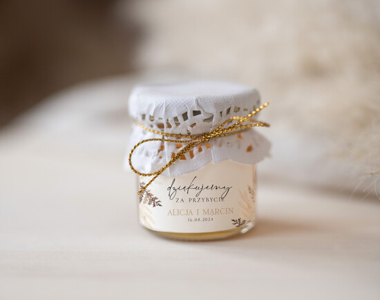 Słodkości / miodki - czekoladki Miody i słoiczki Nutella podziękowanie dla gości weselnych, miodki na podziękowania dla gości, prezenty dla gości weselnych,  06/Now/MD