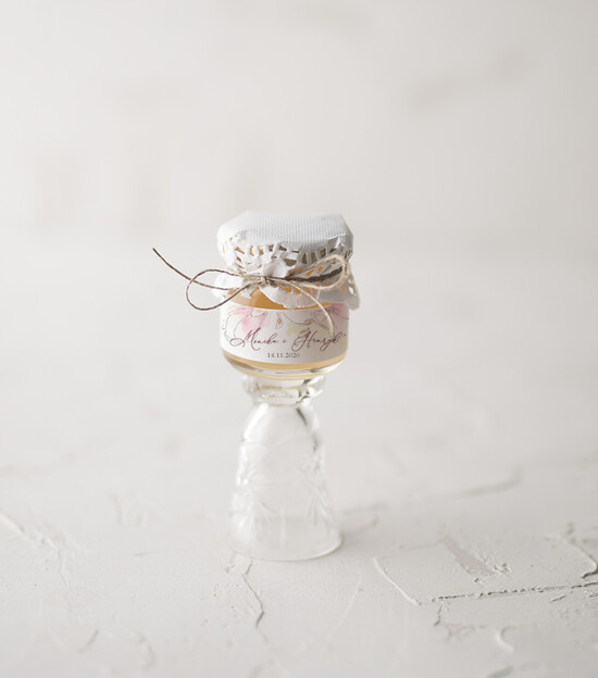 Słodkości / miodki - czekoladki Miody i słoiczki Nutella ślubne podziękowania gościom upominek z unikatowym motywem miodki w słoiczku   01/vintros/MD