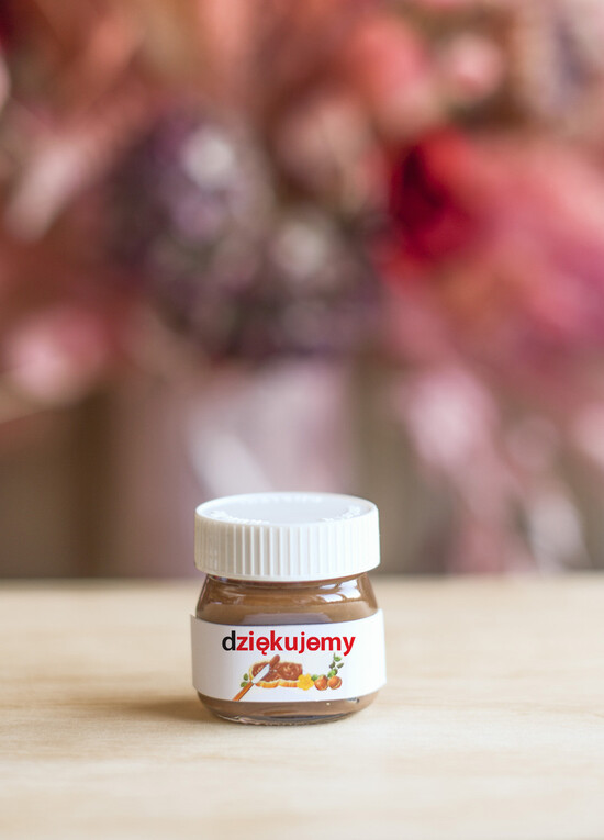 Słodkości / miodki - czekoladki Miody i słoiczki Nutella personalizowane podziękowania dla gości weselnych  słoiczek Nutella  01/nutella/MD