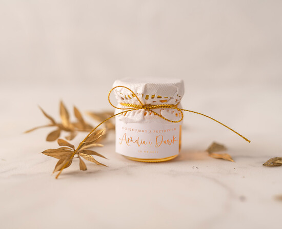 Słodkości / miodki - czekoladki Miody i słoiczki Nutella podziękowania dla gości weselnych słodki poczęstunek mały miodek   2/gold/MD