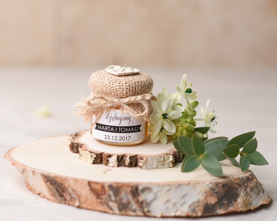 Słodkości / miodki - czekoladki Miody i słoiczki Nutella podziękowania od pary młodej po weselu słodki poczęstunek miodki w słoiczkach   01/rstKOR3/MD