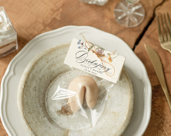 Podziękowania dla Gości Weselnych Ciasteczka z wróżbą podziękowania dla gości weselnych, ciastko z dedykacja i wróżba, ciasteczko z wróżba podziękowanie z 01/NW/CzW25