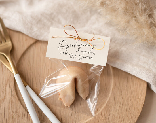 Podziękowania dla Gości Weselnych Ciasteczka z wróżbą prezenciki dla gości weselnych, ciastka z wrozba i podziekowaniem, podziękowania dla gości weselnych 08/Now/ciasteczko