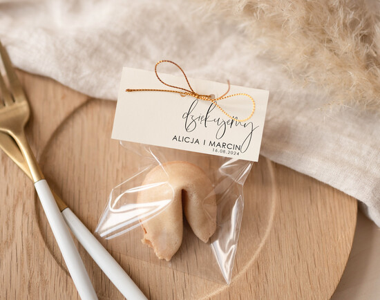 Podziękowania dla Gości Weselnych Ciasteczka z wróżbą eleganckie prezenty dla gości z pomysłem, podziękowania dla gości ciasteczka z wróżbą, prezenciki dl 14/Now/ciasteczko