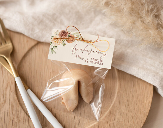 Podziękowania dla Gości Weselnych Ciasteczka z wróżbą prezenciki dla gości ciasteczka z wróżbą, podziękowania dla gości ciasteczka z wróżbą, ciekawe pomys 48/Now/ciasteczko