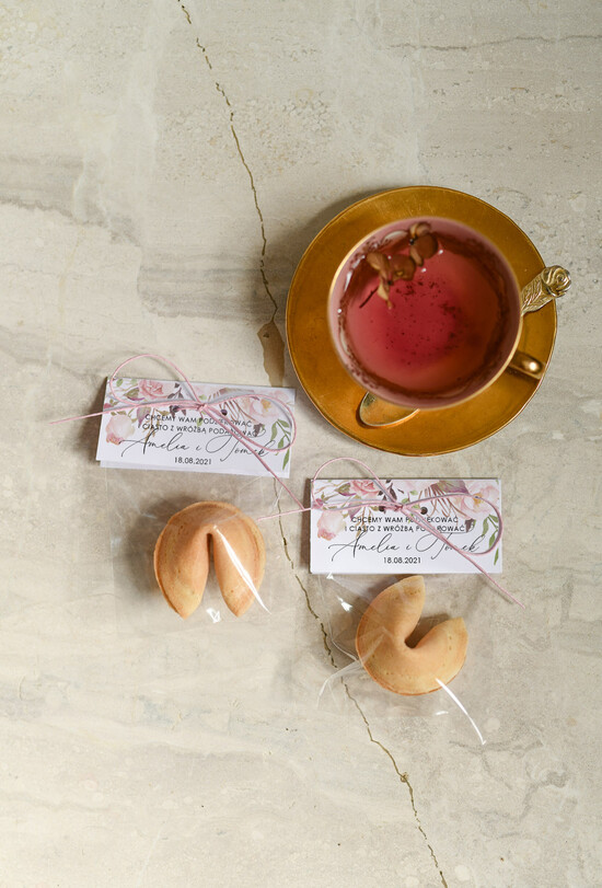 Podziękowania dla Gości Weselnych Ciasteczka z wróżbą prezenciki podziękowania dla gości weselnych, ciastko z wrozba i dedykacja 20/CBw/podzciastko